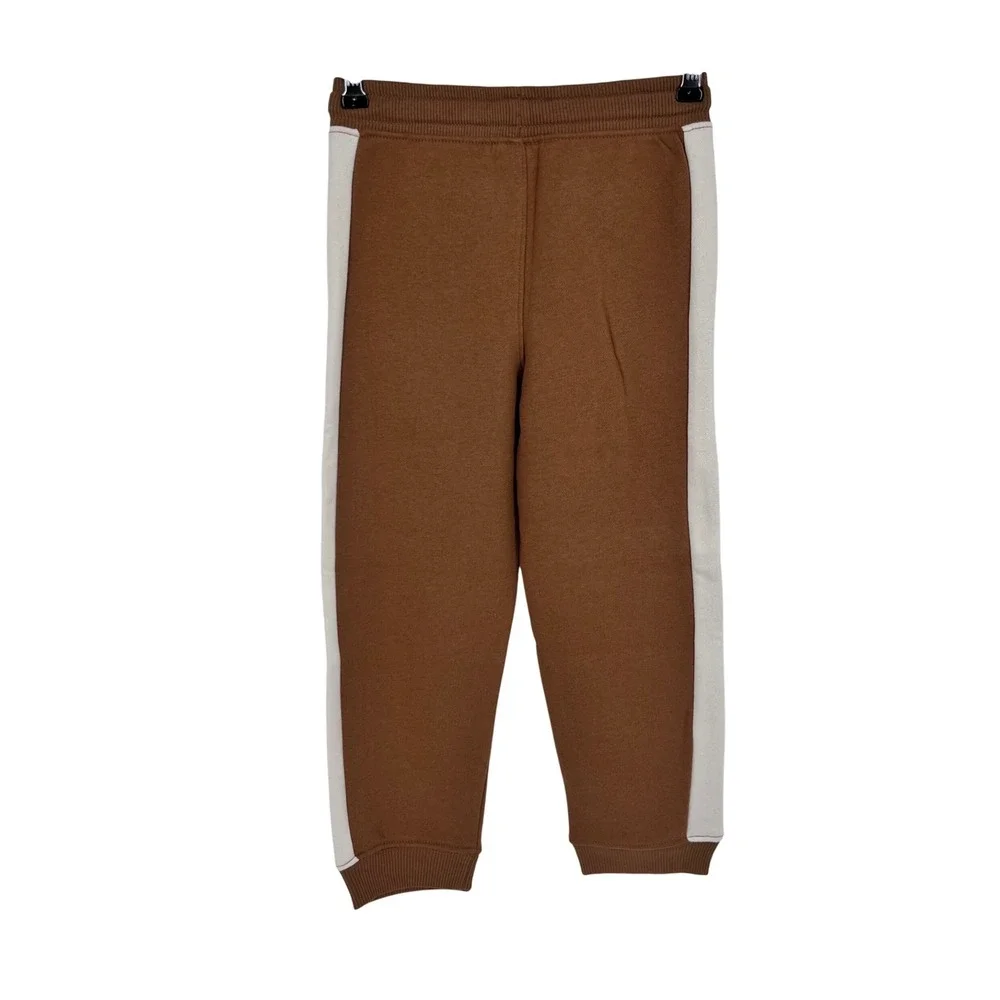 Fleece Jogger Boys Size 5 Brown Cream Side Stripe Sporty‎ Activewear Cozy